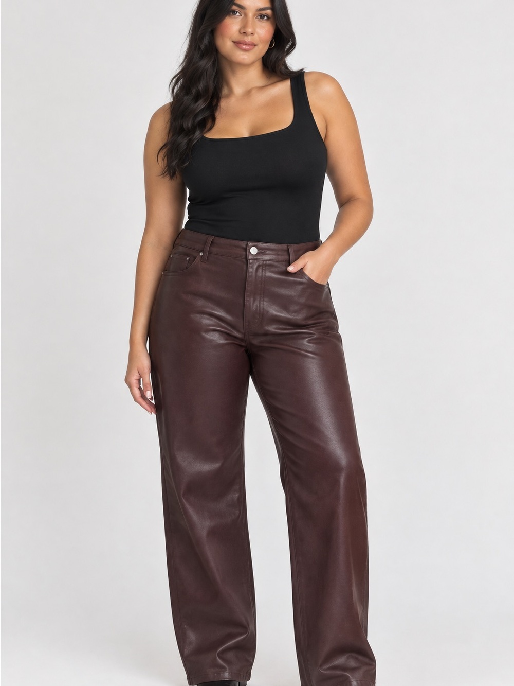 RW&CO High-Rise Straight Leather-Look Jeans